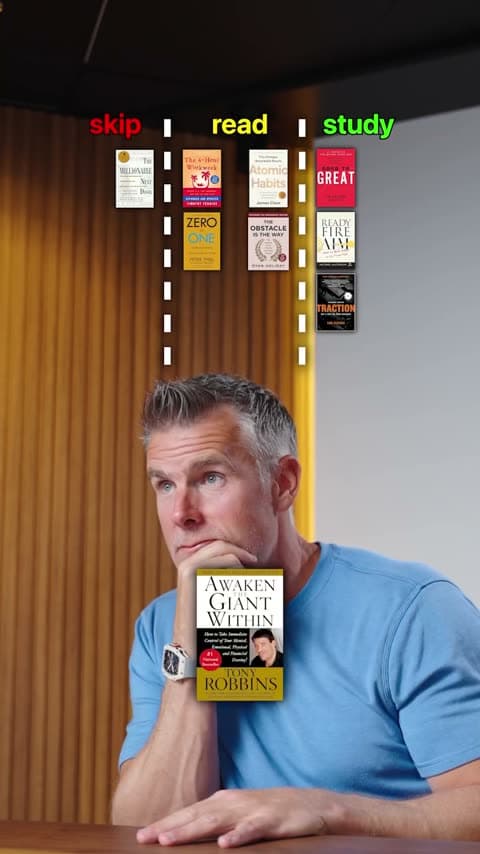 A 3 Column video built by Jupitrr: books sorted into skip, read and study columns.