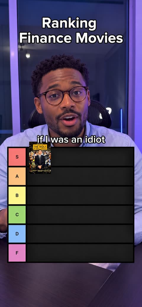 A Tier List video built by Jupitrr: a creator ranks finance movies while the board fills in below them.